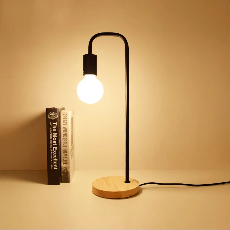 

Loft Vintage Desk Lamp with 2 Colors Traditional American Countryside Wooden Edison Table Lamps Nordic Metal Table Fixtures