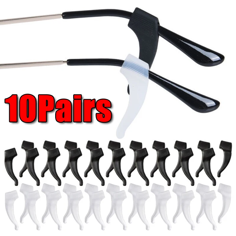 

10pairs/lot Glasses Silicone Anti-slip Ear Hooks Elastic Grip Temple Tip Stoppers Holder Transparent Black Eyewear Accessories