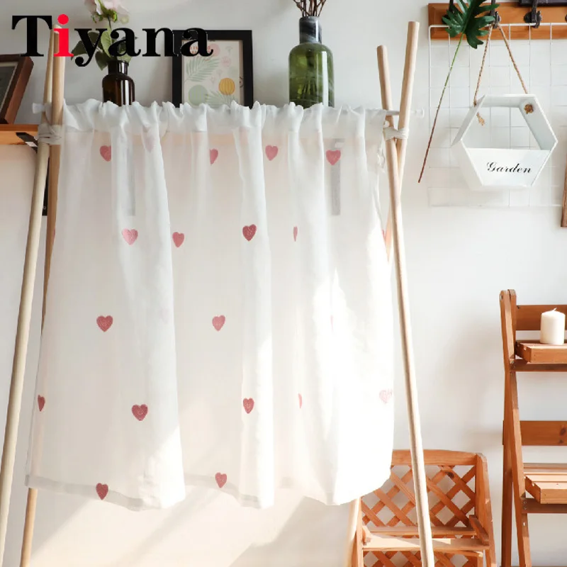 

Children Cartoon 3D Heart Tulle Short Curtains For Girls Bedroom Sheer Curtain Finished Living Room Custom Drapes Cortinas Z