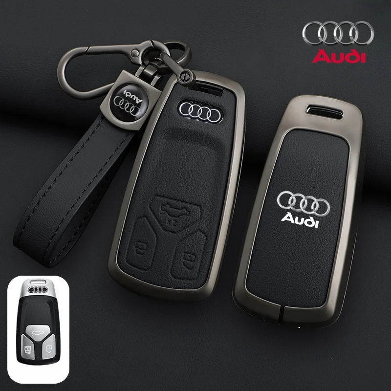 Кожаный чехол для дистанционного ключа из цинкового сплава для Audi A4 A4L Q5 Q5L A3 Q7 TT TTS 8S B9 2023 2024, брелок для ключей, автоаксессуары