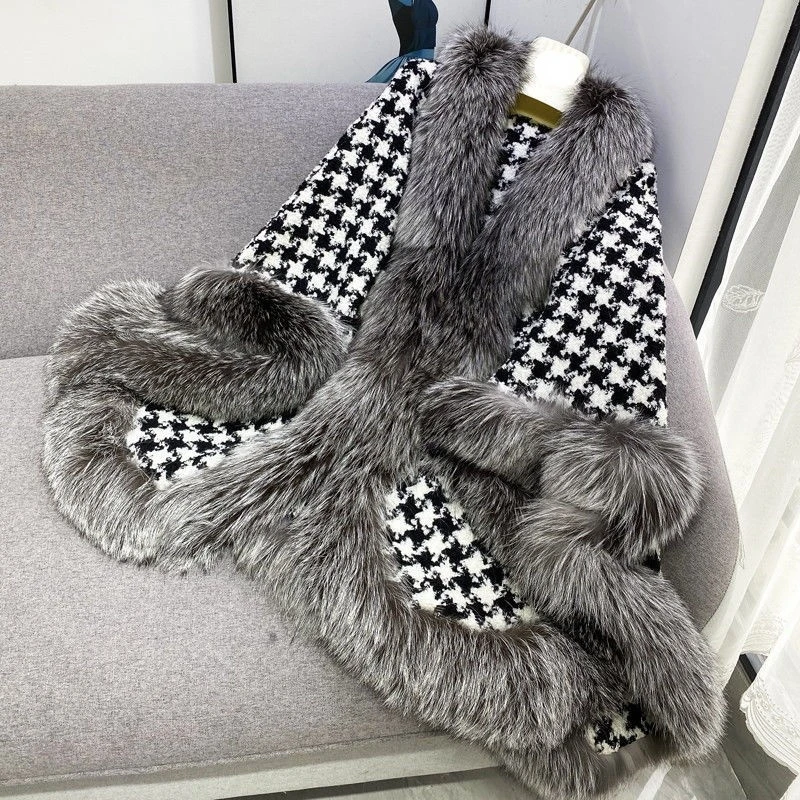2023 Autumn and Winter Faux Fur Coat Women Loose Casual Houndstooth Thickened Double-sided Wear Temperament Ladies Shawl Hair