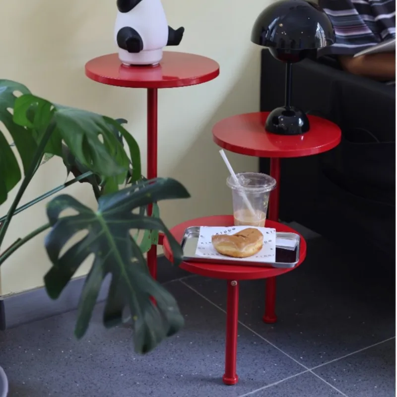 Многоярусный боковой столик Mooli угловой простой красный допаминовый