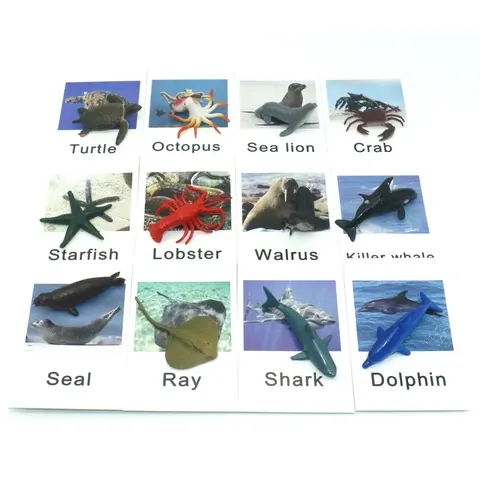Монтессори Сенсорное ведро коробка морские животные подходящие игры флэш-карты фигурки изучение языка для детей F0268H