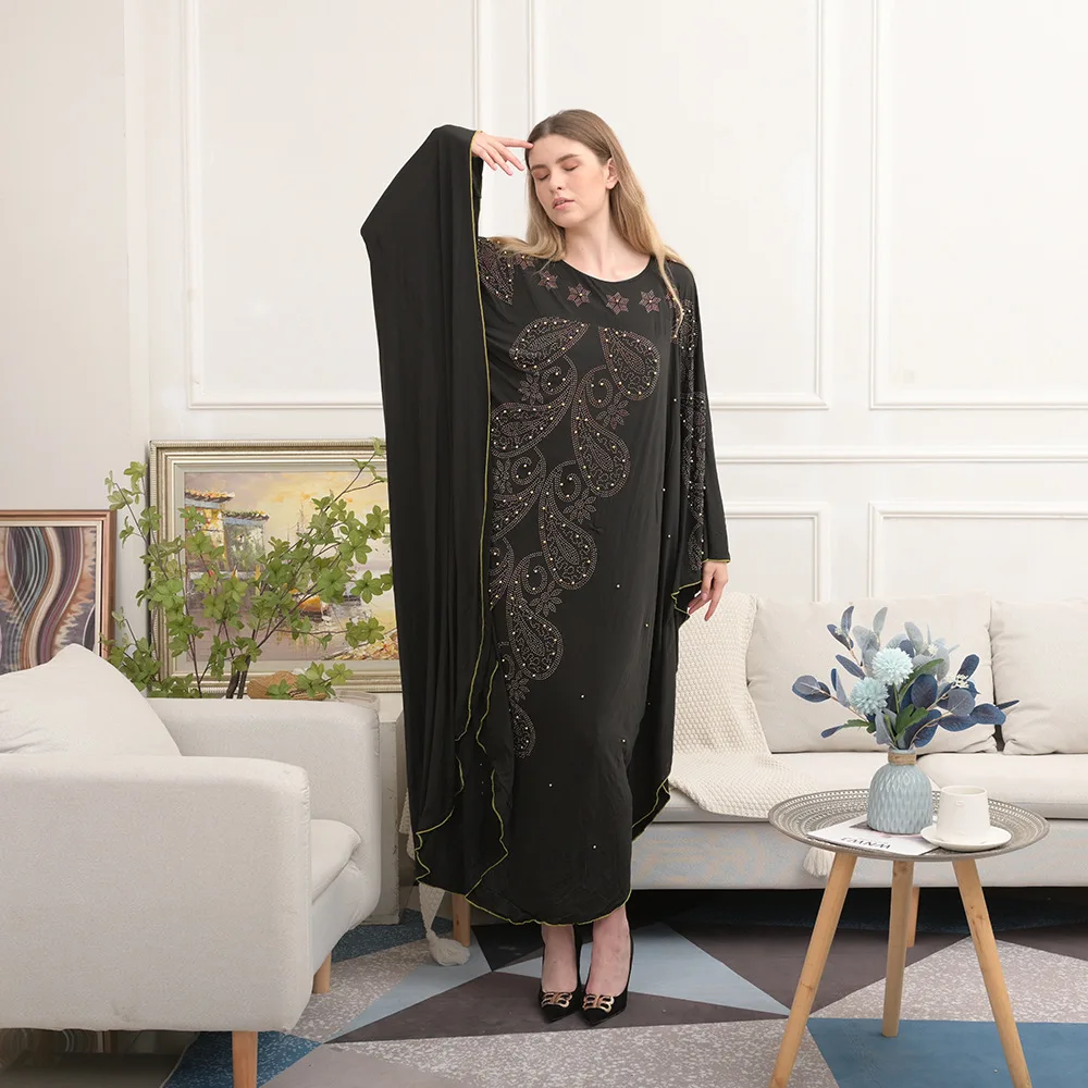 Abayas For Women 2022 New Middle East Dubai Black Bat Sleeve Chiffon Muslim Dress Women Robe Turkish Femme Musulmane