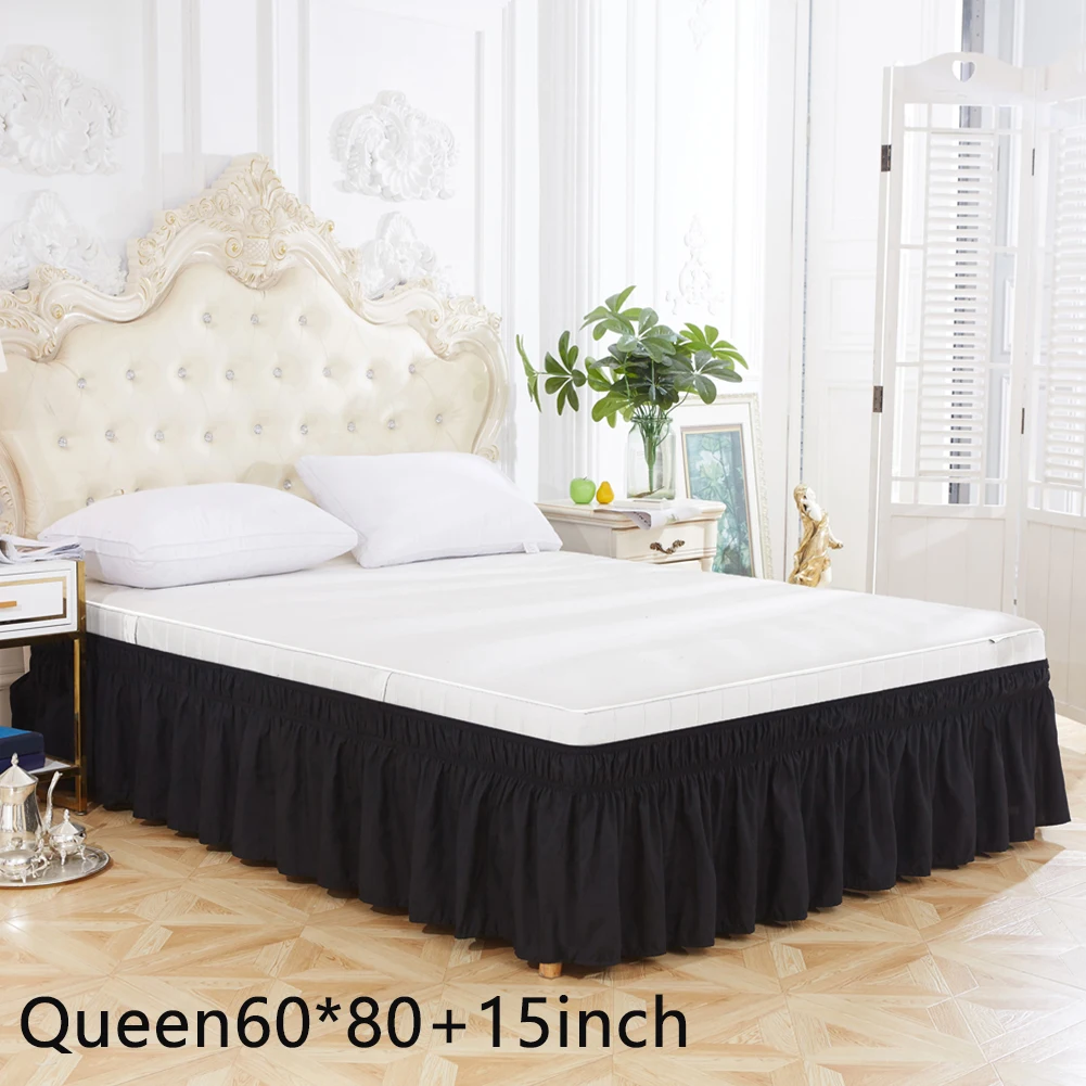 

Three Sides Elastic Ruffles Hotel Easy Fit Cover No Surface Bed Skirt Wrap Around Twin Queen Wedding Solid Bedroom Dustproof