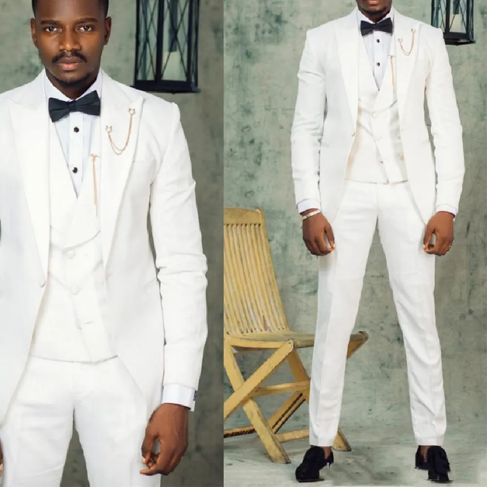 

Latest Coat Pant Designs 2022 Groomsmen Custom Made 3 Pieces White Groom Tuxedo Men Wedding Suits Best Man Bridegroom Blazer