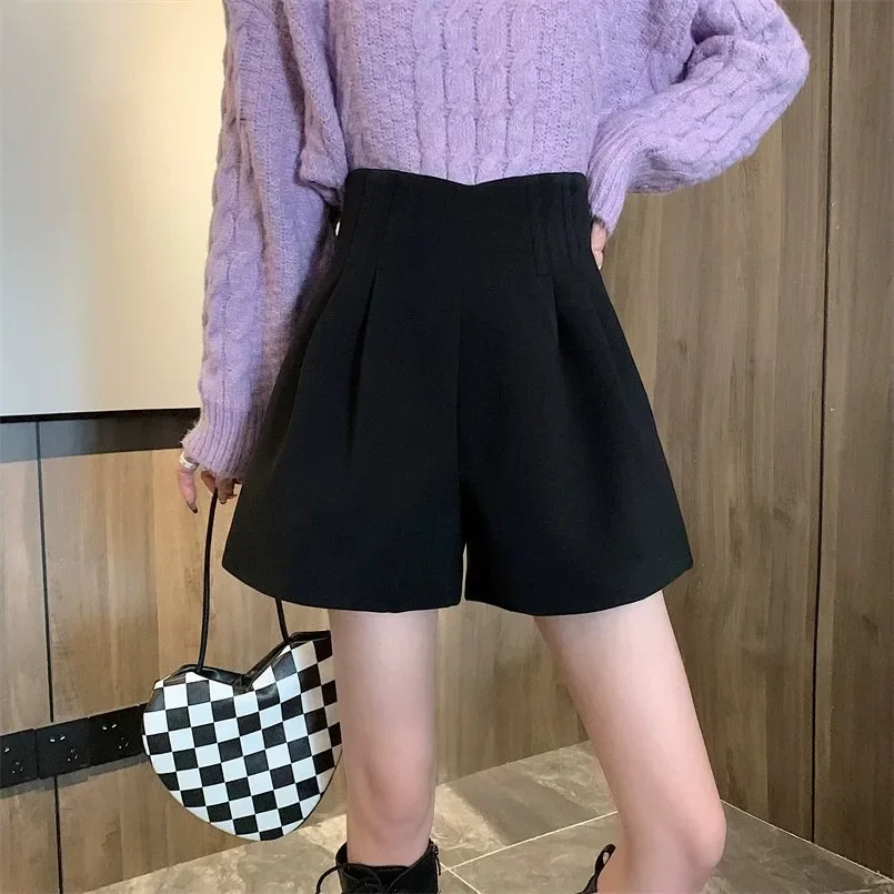 Женские белые шорты-ботинки трапециевидной формы с высокой талией шерстяные