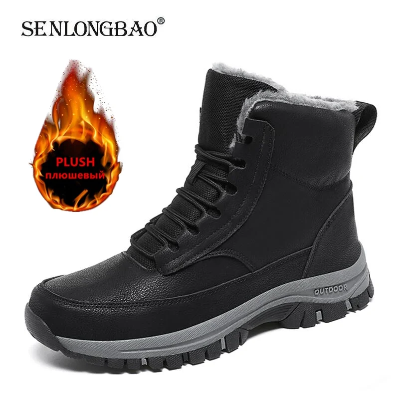 

Brand Men's Boots Warm Plush Snow Boots Outdoor Non-Slip Hiking Boots High-Top Waterproof Sneakers Men's Winter Boots Size 39-48