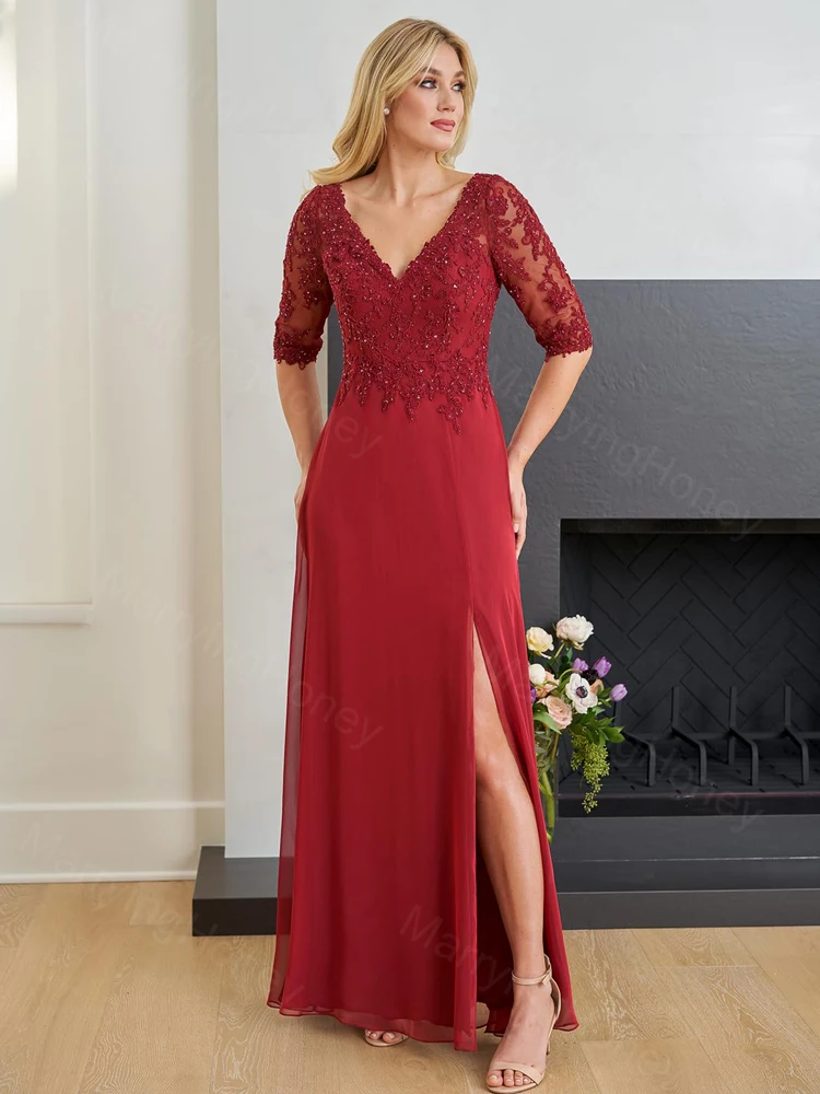 

Кружевное платье для матери невесты с разрезом шифоновое официальное вечернее платье ТРАПЕЦИЕВИДНОЕ длинное платье для выпускного вечера MH833