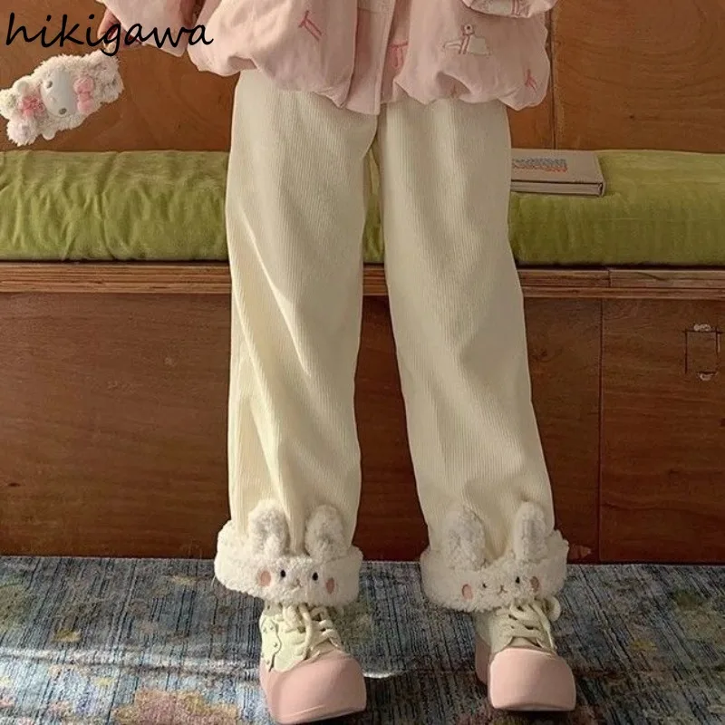 Японские широкие брюки новинка 2024 утолщенные винтажные милые с высокой талией