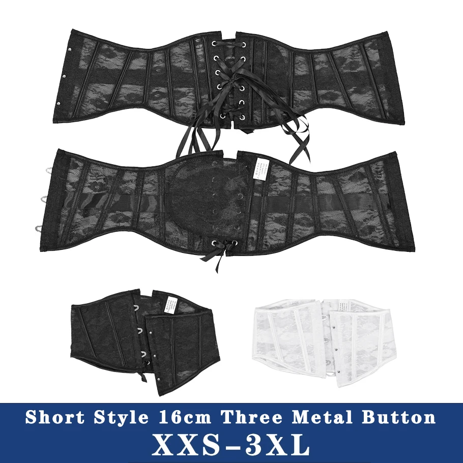 

Women's Short Waist Girdle Slimming Lolita Lace Up Breathable Belly Control Waist Cinchers Shapewear Button Fishbones Support