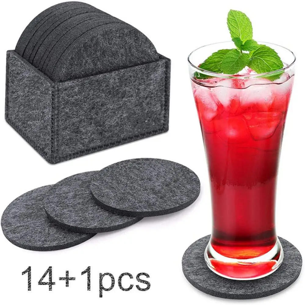 

Home Kitchen Round Felt Cup Bowl Heat-insulated Coaster Placemat Storage Box Set