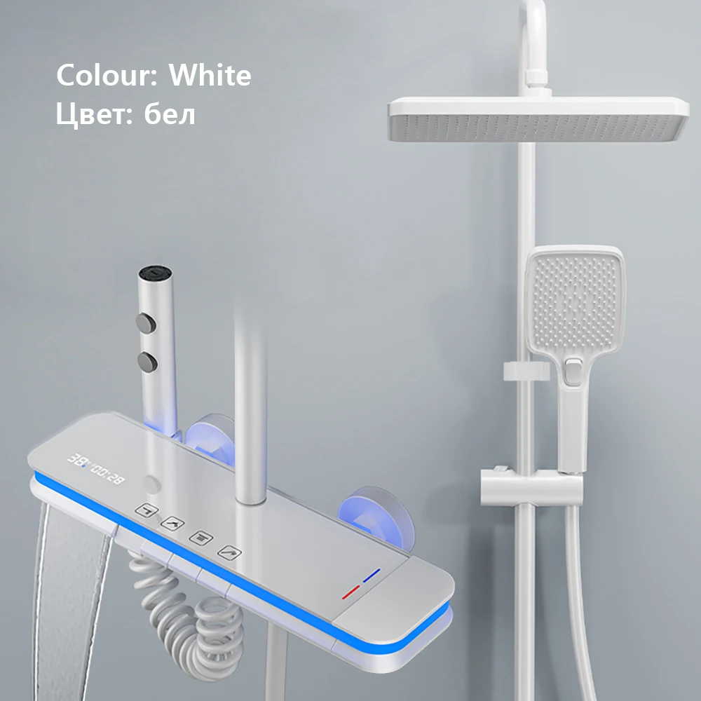 

Умная душевая система для ванной комнаты, цифровой дисплей температуры, светодиодный смеситель для ванны, дождевой смеситель, латунный смеситель для душа, полный набор с подсветкой Набор смесителя для тропического душа