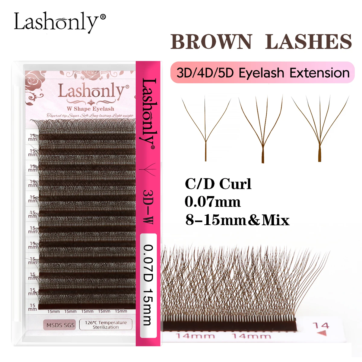 Фото Накладные ресницы Lashonly Brown W: автоматические объемные пучки 3D, 4D, 5D, готовые вентильные пучки для наращивания, коричневые ресницы для графтинга №2