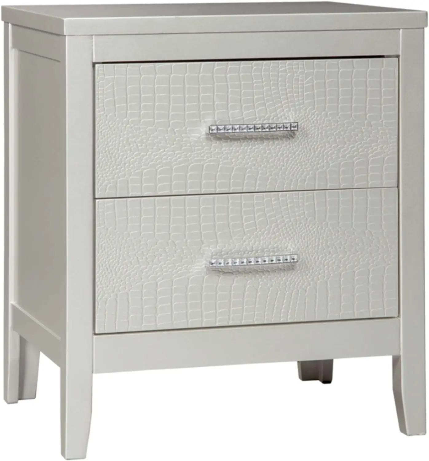 

Glam 2 Drawer Nightstand with Faux Shagreen Drawer Fronts, Silver