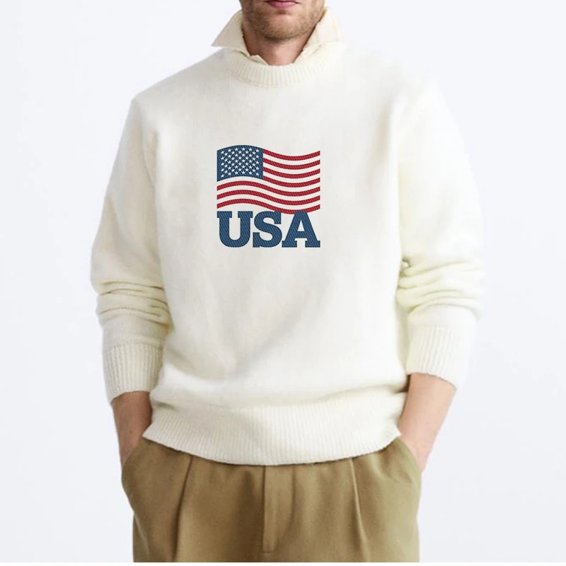 Модный Белый мужской вязаный свитер Y2k с узором в США винтажный пуловер стиле
