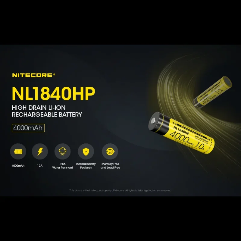 Перезаряжаемый аккумулятор Nitecore NL1840HP 18650 3 6 В литий-ионный 4000 мАч выход 10 А