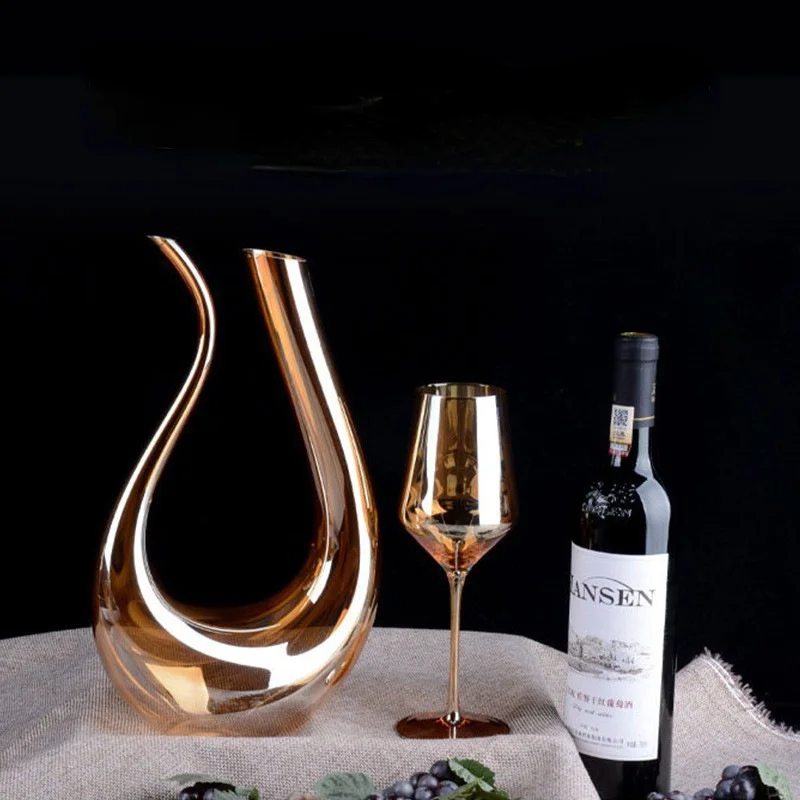 1200/1500ml Lead Free Crystal Wine Decanter Household Local Tyrant Gold U-shaped Wine Dispenser European Glass Wine Pouring Pot