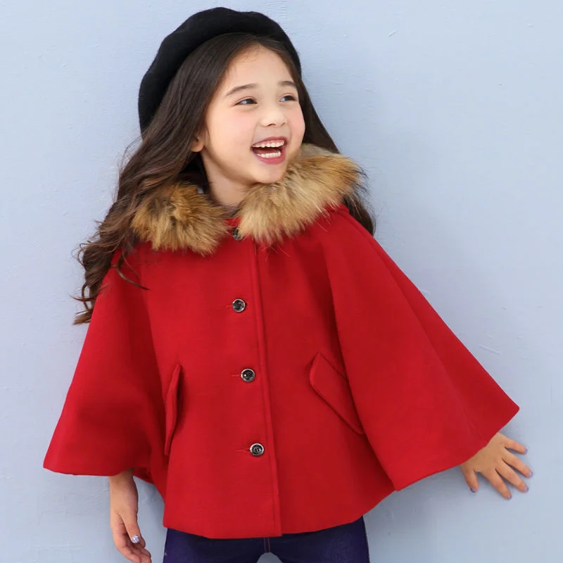 

Girls Woolen Coat Jacket Cotton Cloak Windbreak 2023 Lasted Warm Plus Thicken Velvet Winter Autumn Party Children's Clothing