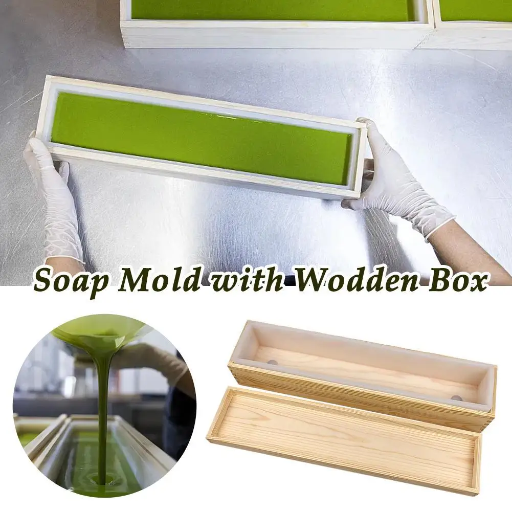 

Large Capacity Rectangular Soap Mold with Wodden Box DIY Handmade Loaf Mould Silicone Liner Cold Process Soap Making Supplies