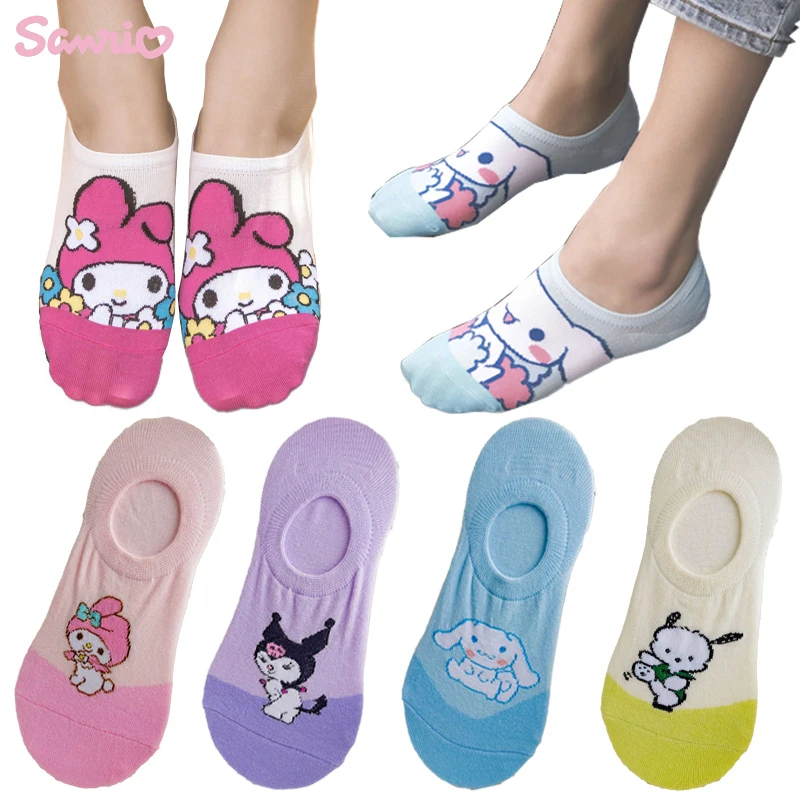 

Женские невидимые носки-лодочки от оригинального бренда Kuromi, милые летние женские тонкие Дышащие Короткие носки My Melody Cinnamoroll