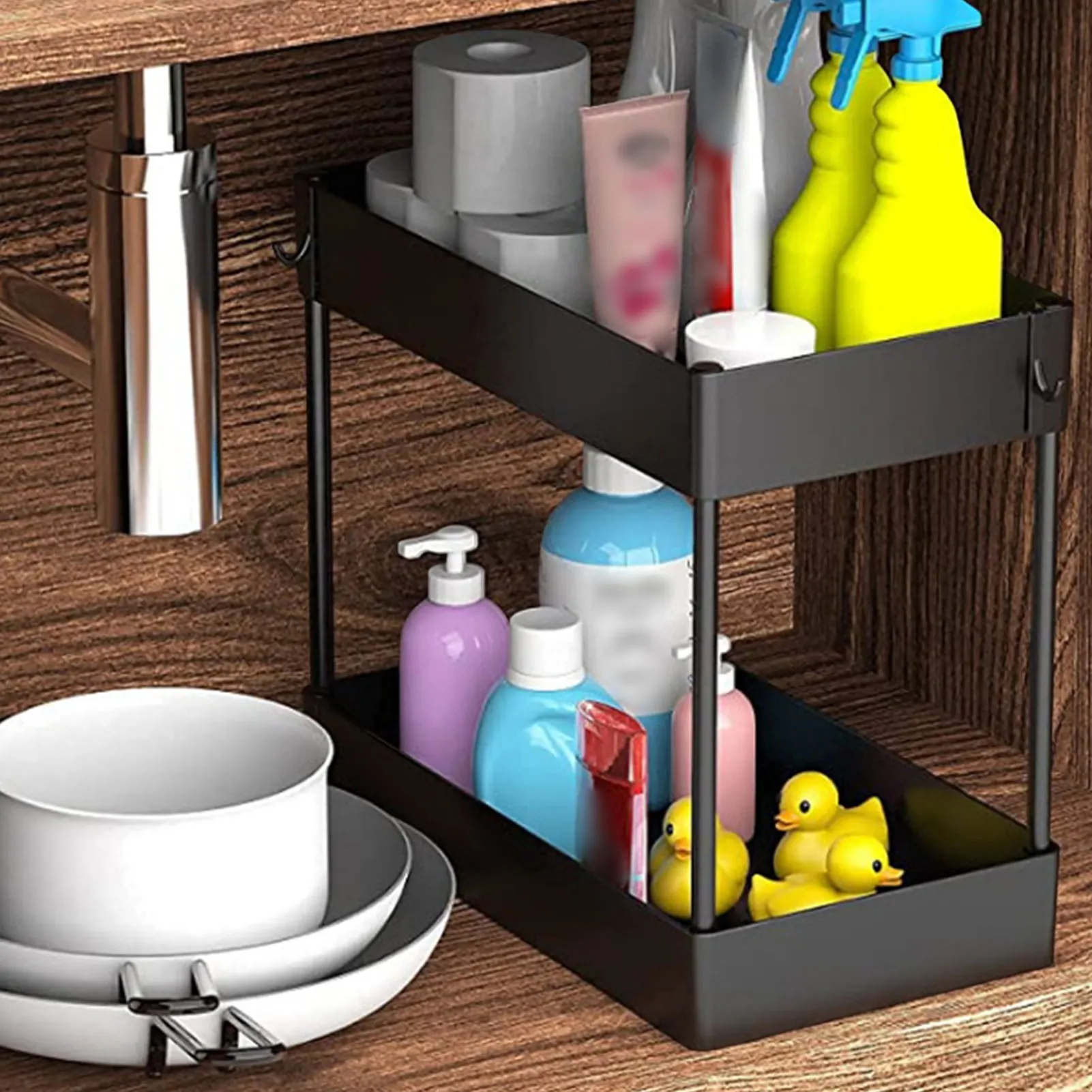 

Under Sink Storage Kitchen Organiser 2 Tier Kitchen Storage & Organisation Shelf Under Cabinet Multifunctional Organiser For
