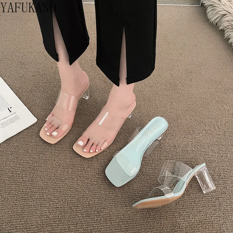 

Transparent PVC Sandals Summer New Clear Crystal Heel Slides French Women Temperament High-end Fashion High-heeled Slippers