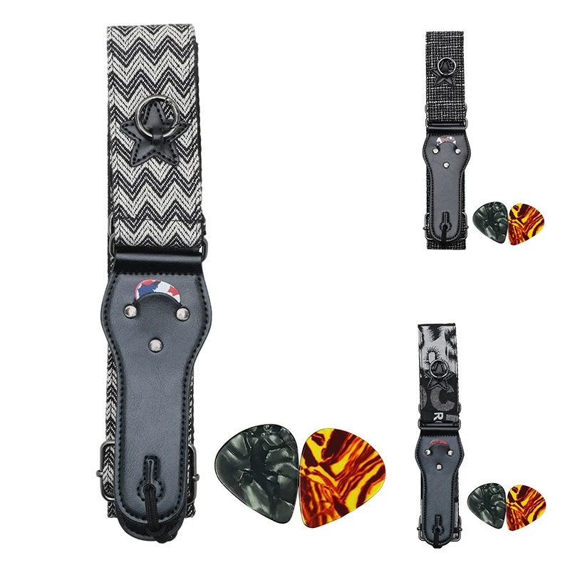 

Guitar Strap,Cotton Guitar Straps With Pick Pocket And Leather Ends For Bass,Electric & Acoustic,With 2 Guitar Pick