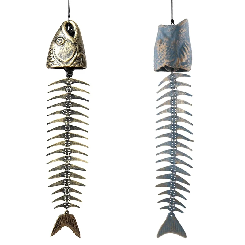 

Ретро-ветряные колокольчики в виде рыбьих костей, классические ветряные колокольчики в виде рыбьих костей, украшения, металлические ветрян...