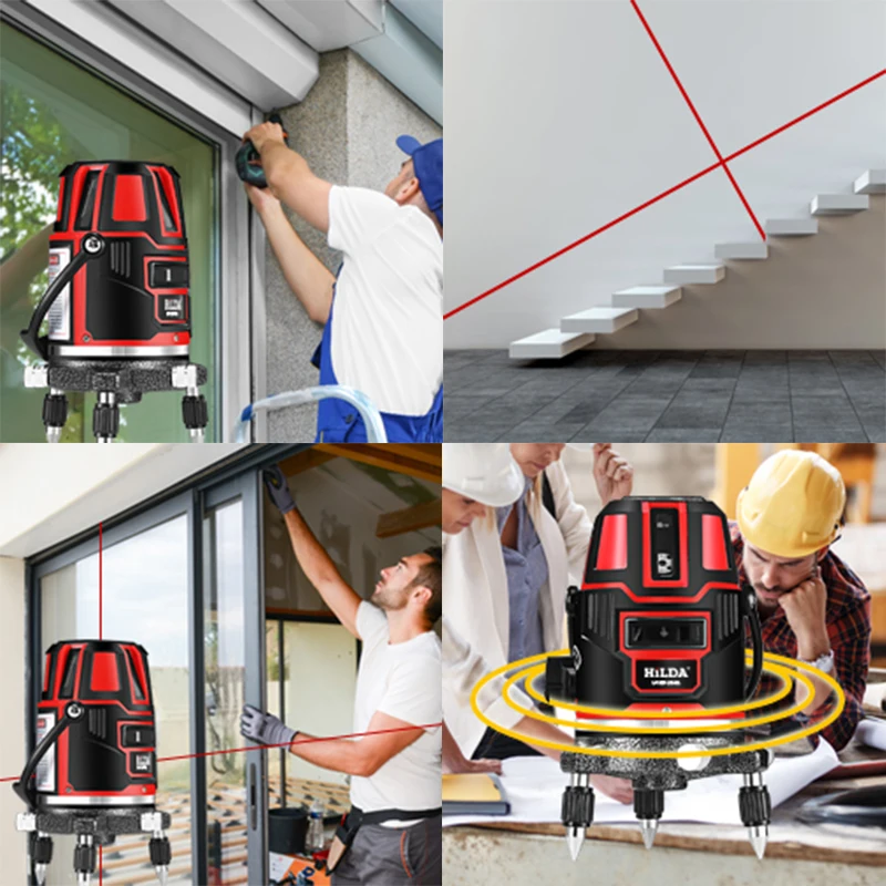 Лазерный уровень 5-линейный 6-точечный вращение на 360 градусов уличный режим нм