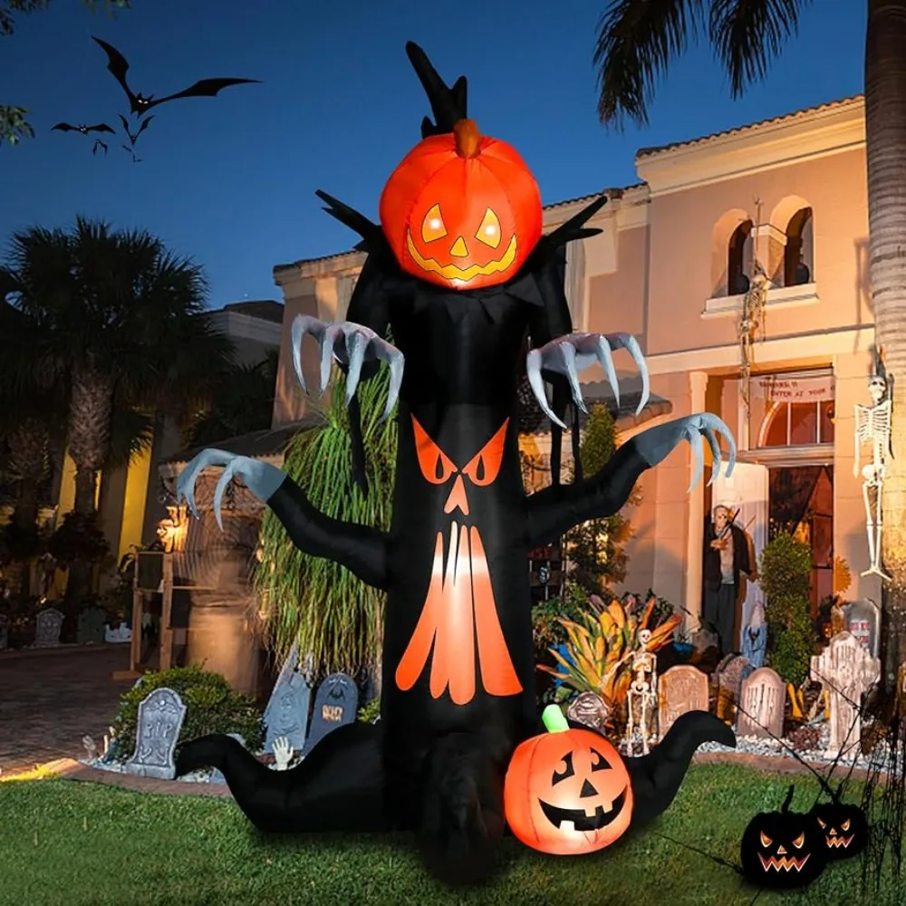 

Home Decor 8 FT Halloween Inflatables Scary Witch Tree with Pumpkins, Blow Up Outdoor Decorations with LED Lights Built-in