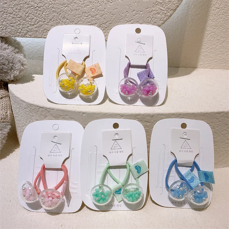 

2022 New Korea Style Child Hair Ties Fairy Ball Bead Rubber Band Simple Hair Ropes for Girl Fashion Hair Accessories
