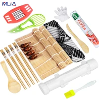 19pcs sushi making kit bamboo mat all in one bazooka maker with bamboo mats bamboo chopsticks paddle spreader chopsticks holder
