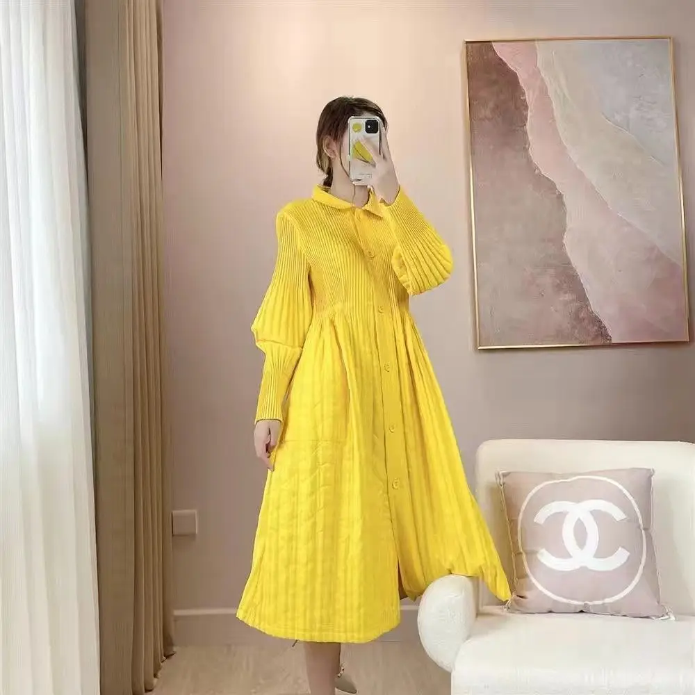 Pleated 2023 Autumn/Winter New Cotton Coat Mid length Trench Collar  winter  winter clothes women  coat