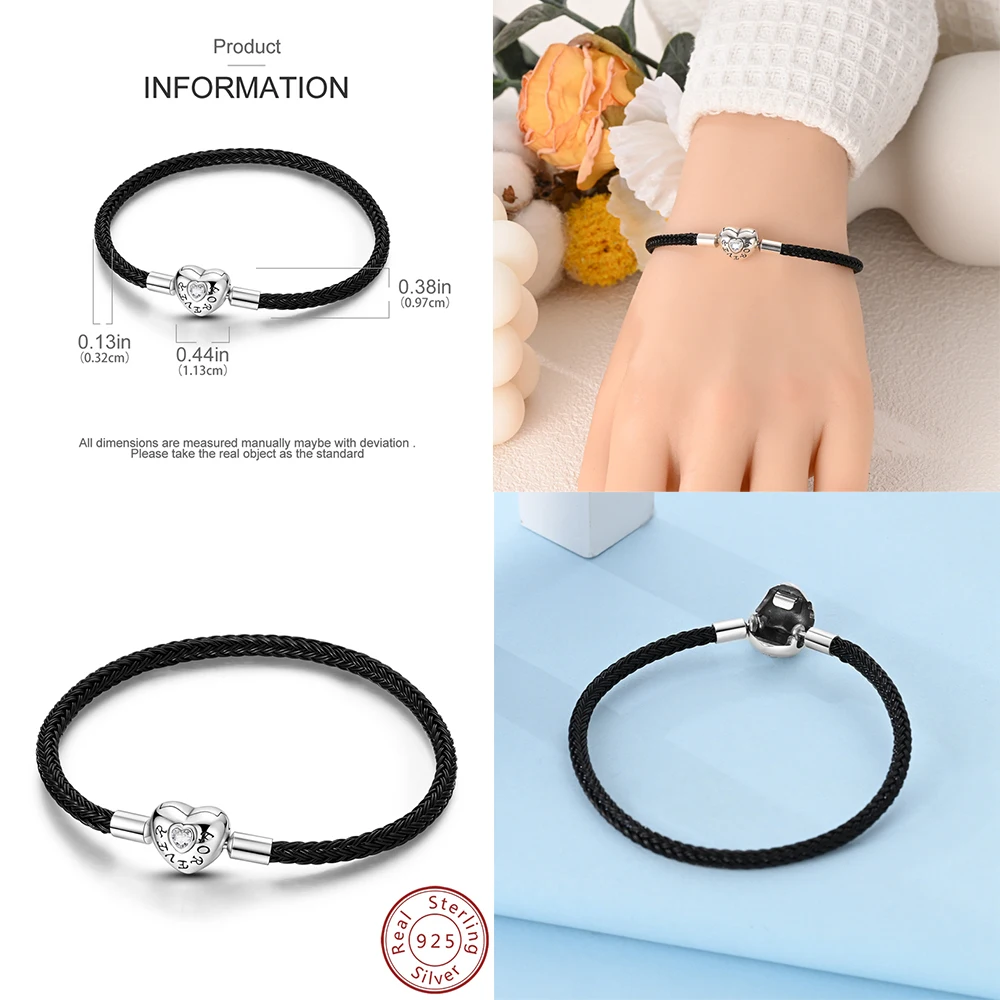 Стерлингового серебра 925 пробы пряжка FOREVER Love черная и красная тканая базовая