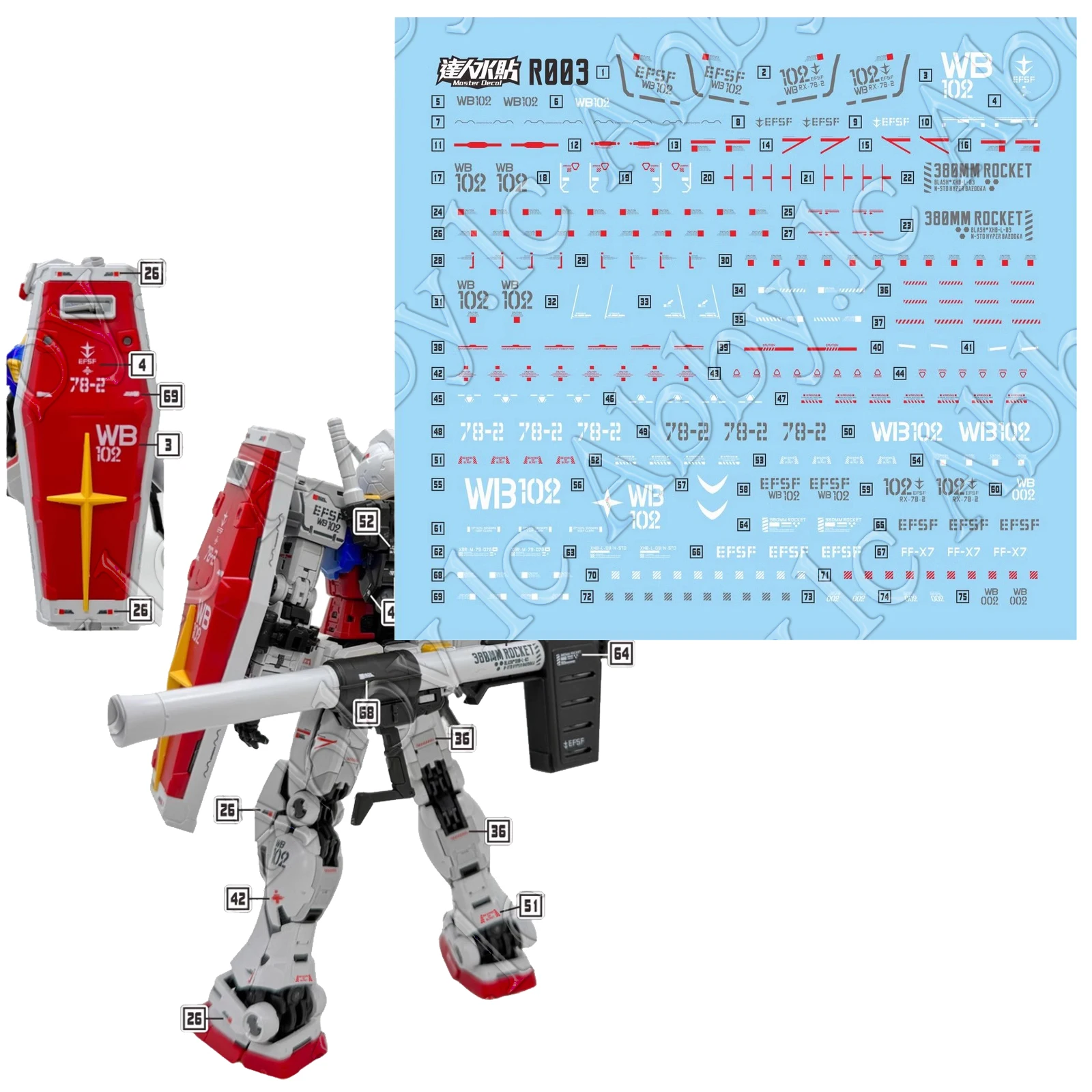 для RG 1/144 RX-78-2 Ver. 2.0 RX-78 1x Д.Л. Master Water Slide УФ-световая реактивная наклейка Real Grade Unleashed RGU мобильный костюм 0079