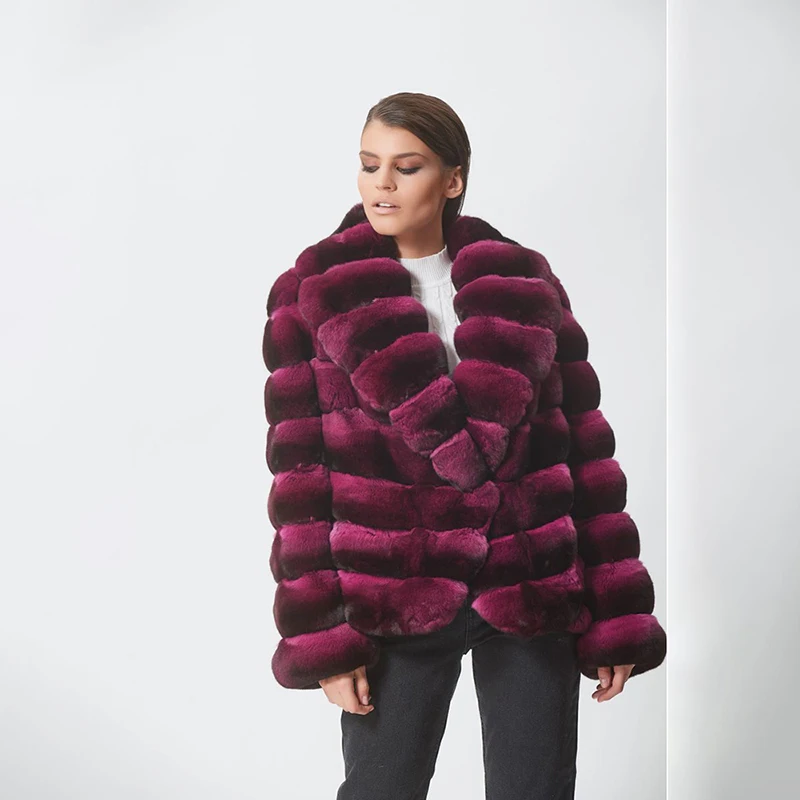 Natural Rex Rabbit Fur Jacket Women Winter Luxury Fashion Outertwear Lapel Long Sleeve Loose Tops Cozy Real Fur Coat Lady enlarge