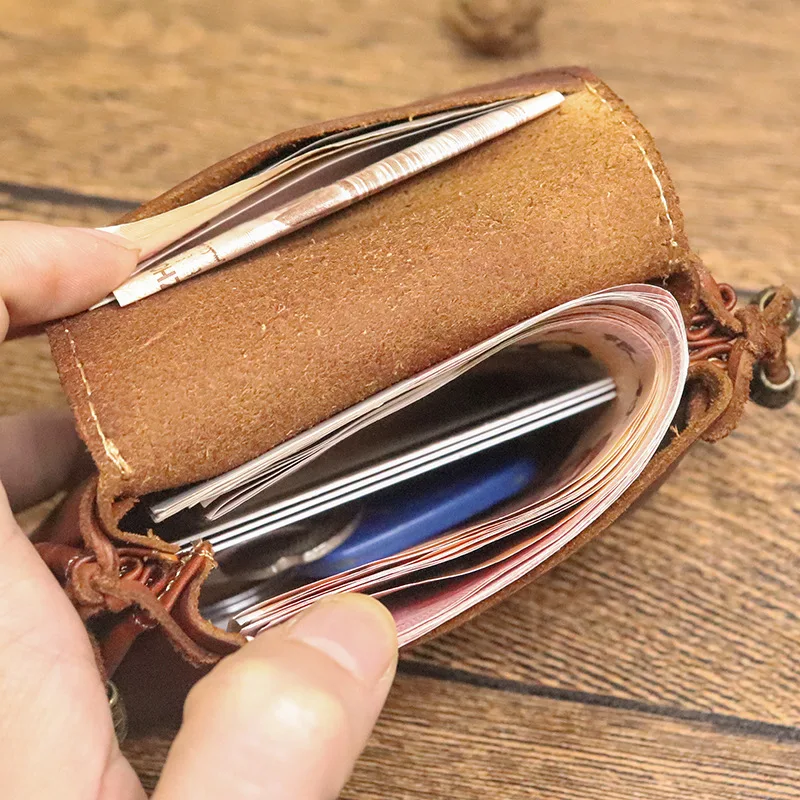 Hand Made Color Plant Tanned Leather Coin Purse Women's Head Layer Cowhide Leather Key Bag Earphone Storage Bag