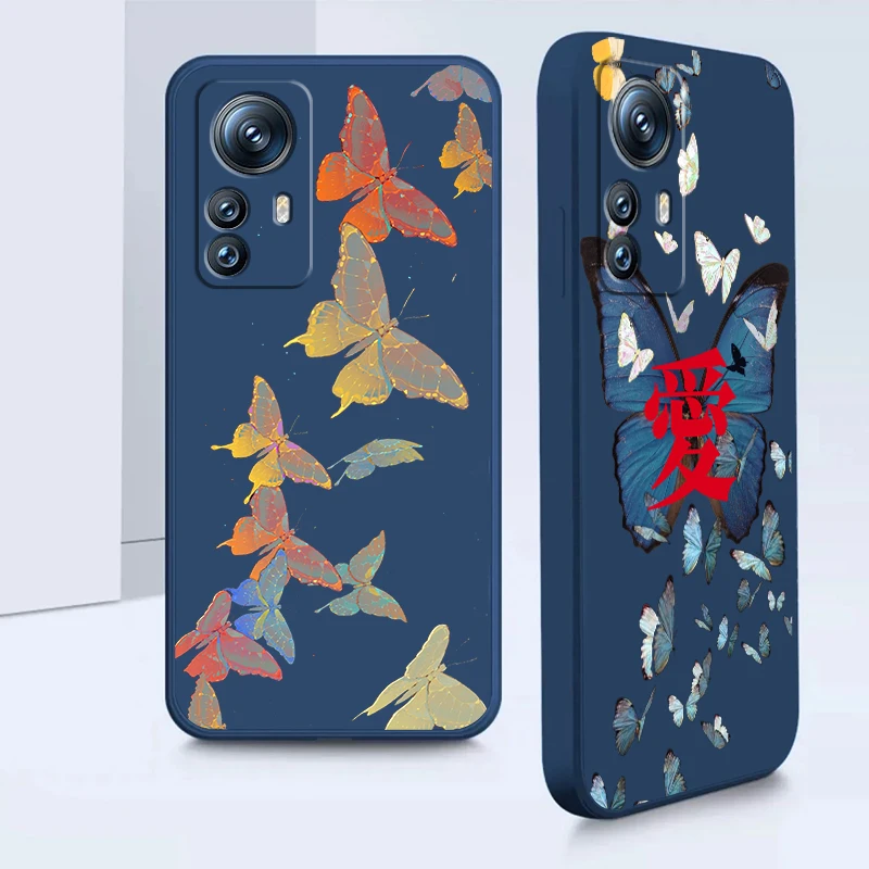 

Beautiful Flower Butterfly Phone Case For Xiaomi Mi 12S 12X 12 11i 11T 11 10 10S 10T 9 Pro Lite Ultra 5G Liquid Rope Cover