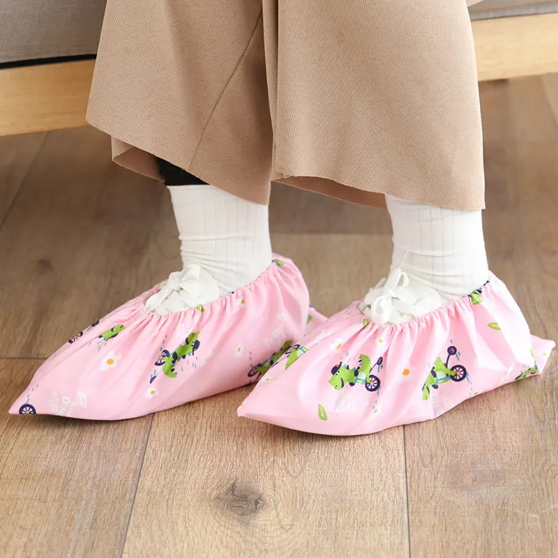 

1 Pair Thicken Reusable Elastic Shoe Cover Home Indoor Antiskid Overshoes Student Print Cloth Dust Proof Feet Cover Accessories