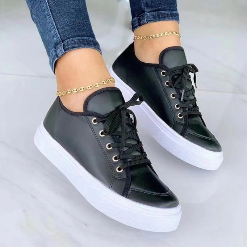 

Кроссовки женские из искусственной кожи, на платформе, на шнуровке, плоская Вулканизированная подошва, оксфорды, весна-осень