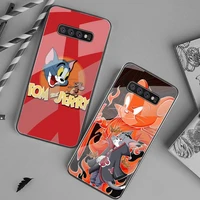 cartoon anime tom and jerry phone case tempered glass for samsung s20 ultra s7 s8 s9 s10 note 8 9 10 pro plus cover