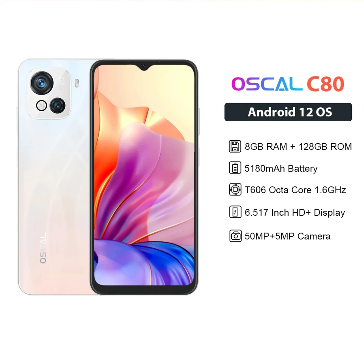 

Смартфон Blackview Oscal C80, 8 + 128 ГБ, камера 50 МП, экран 6,5 дюйма, 90 Гц, 5180 мАч