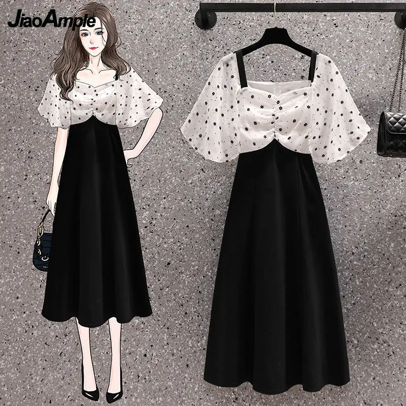 

2022 Summer French Graceful Patchwork Women's Dress Lady Elegant Chiffon Print Square Collar Dresses Female Evening Party Gown