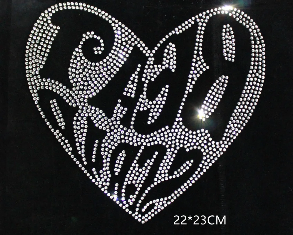 

Big heart hot fix rhinestones design motif iron on patches iron on crystal transfers design applique