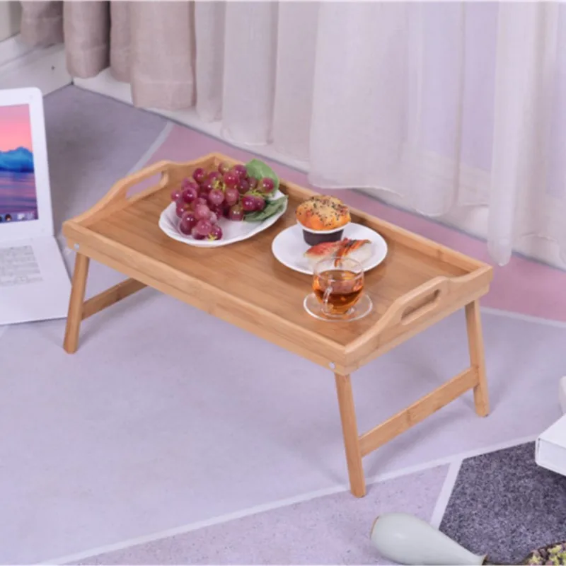 Bandeja portátil de madera de bambú para cama, mesa de desayuno, soporte para ordenador portátil, escritorio para comida, sofá cama, bandeja para servir, mesa de té, muebles