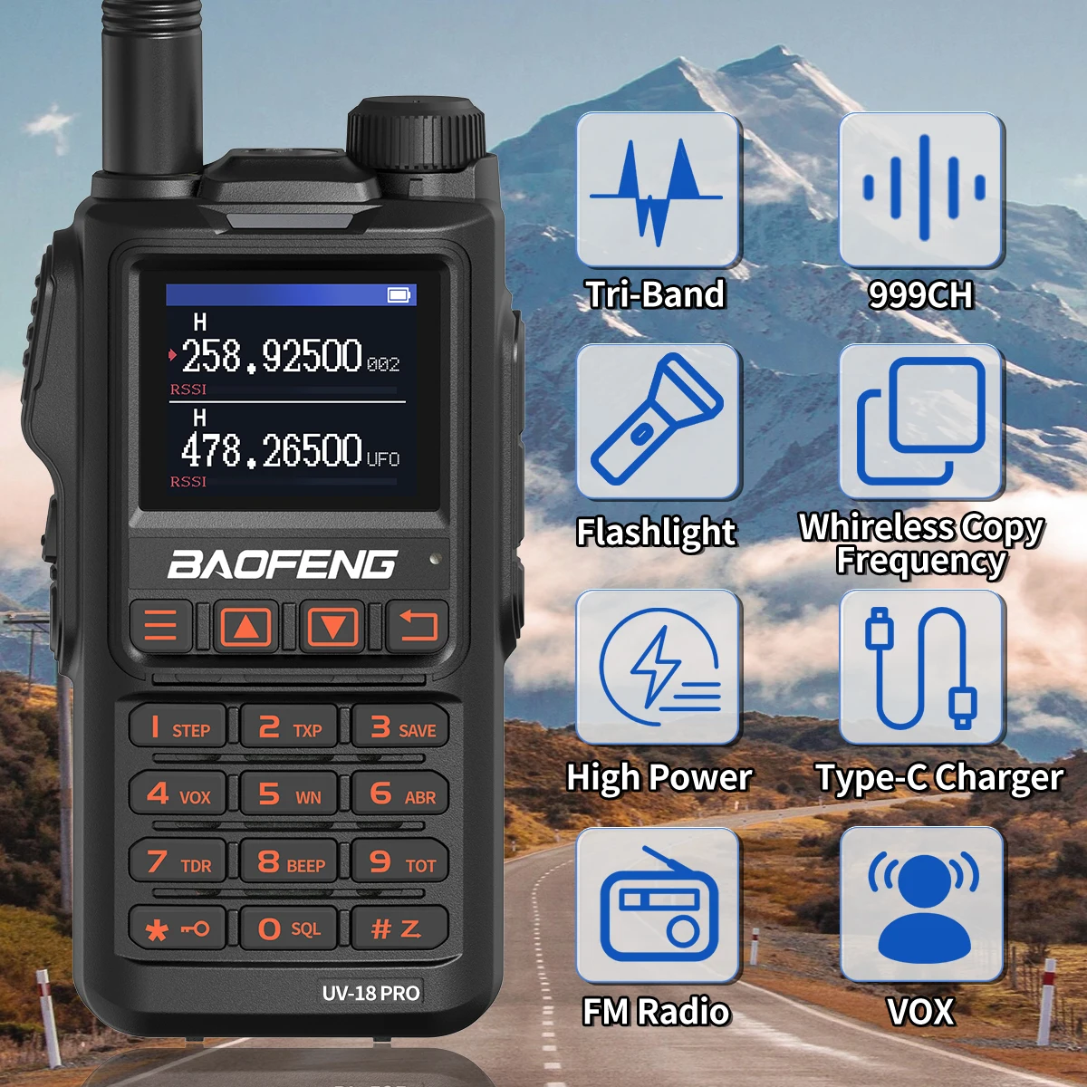 Baofeng Uv18 Pro Радио Высокой Мощности Типа C Многодиапазонная Fm Беспроводная