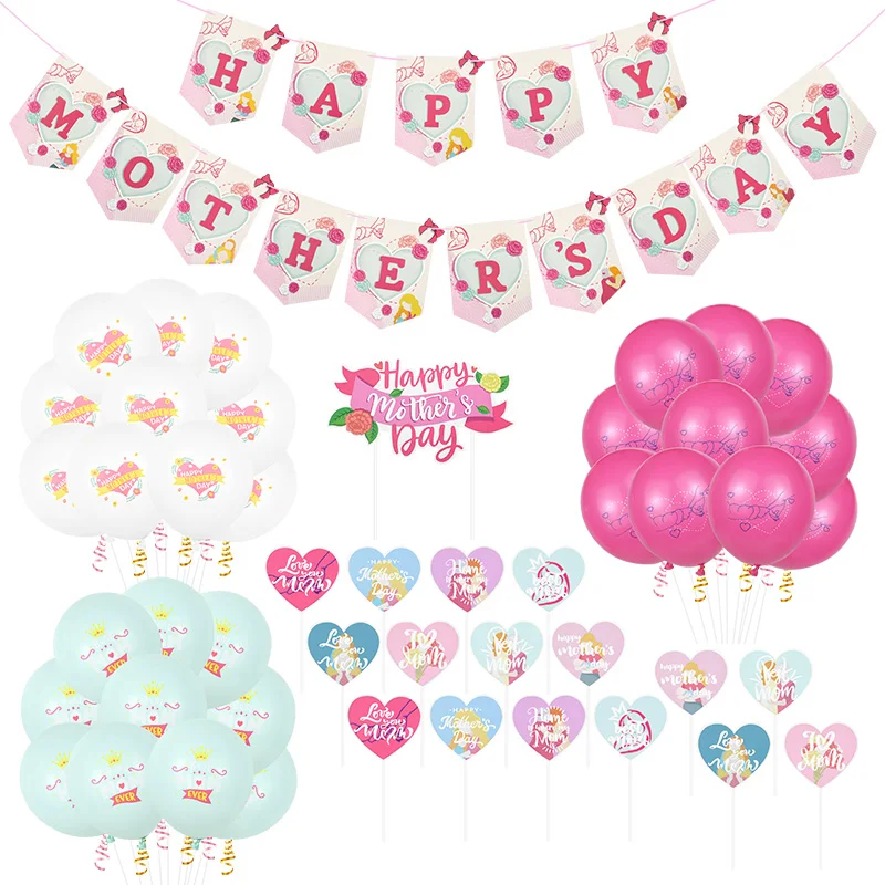 

Happy Mother's Day Theme Latex Balloon Pink Banner Heart Cake Topper for Best Mom Ever Party Decoration Mother Birthday Supplies