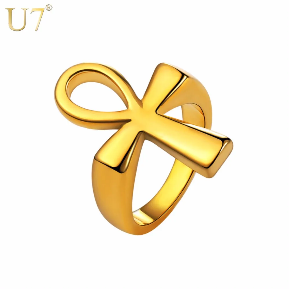 U7 Ankh Ring for Women Men Egyptian Cross Key of Life Faith Charms Stainless Steel Finger  Jewelry Egypt  Couple 