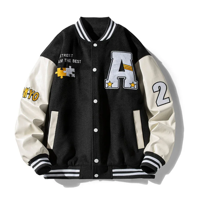 

Men's Varsity Jacket Hip Hop Streetwear Baseball Jacket Fashion Patchwork Jackets Coat Oversized Male